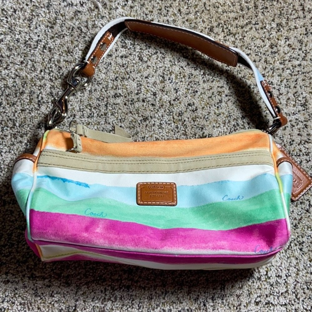 SOLD Coach Bright Rainbow Stripes Watercolor Purse